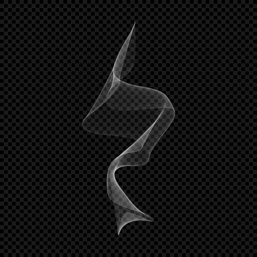 Smoke . White isolated cigarette curved vapor. Swisting steam transparent effect. Vapour from aroma candle on black background. winding fume eps illustration vector