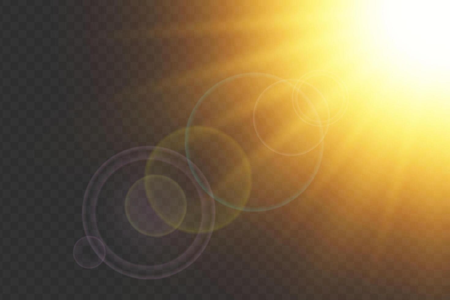 Sunlight flare with bright rays and glowing effect. Shiny golden beam. Ideal for summer, nature or abstract backgrounds. illustration. vector