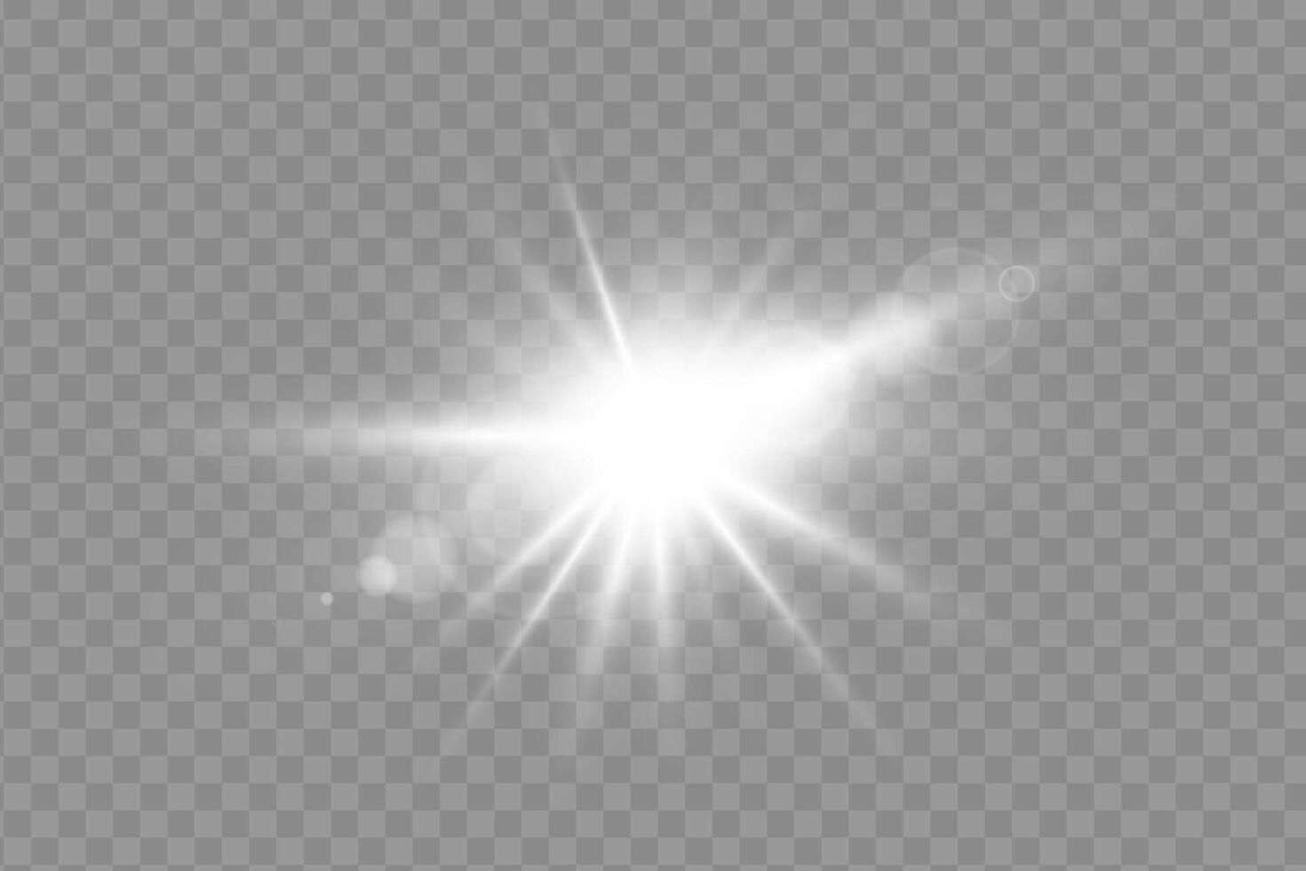 Bright sunburst with glowing rays and lens flare. Dynamic light effect with sparkles and bokeh. Ideal for vibrant, energetic, or cosmic designs. illustration. vector