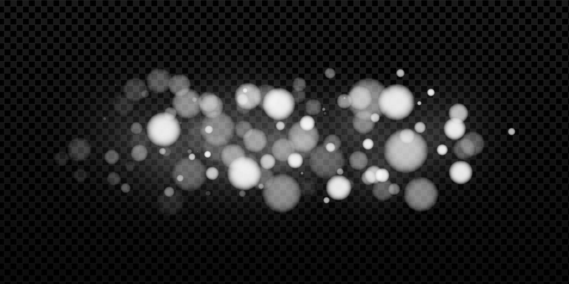 Festive white bokeh background with glowing particles, glitter, and snow. Magical, shiny design for New Year or Xmas cards, banners, and holiday decorations. Modern, sparkling illustration. vector