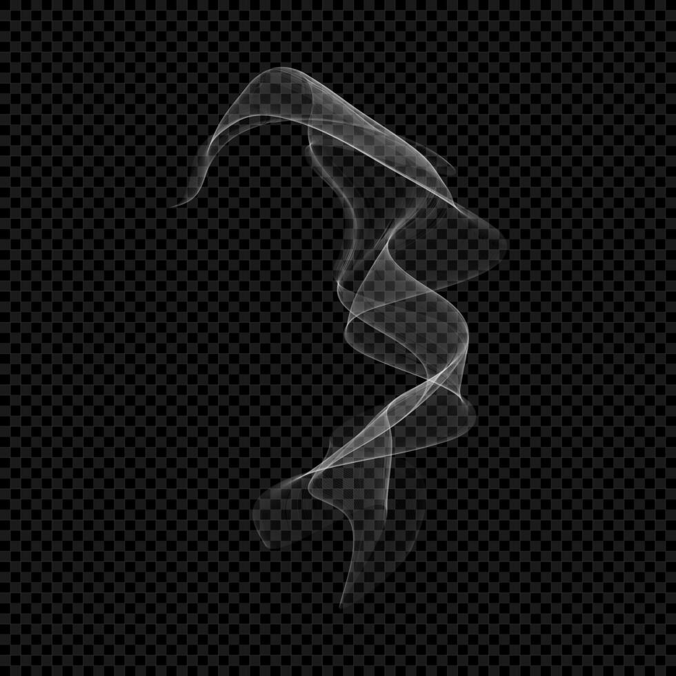 Smoke . White isolated cigarette curved vapor. Steam transparent effect. Vapour from aroma candle on black background. winding fume eps illustration vector