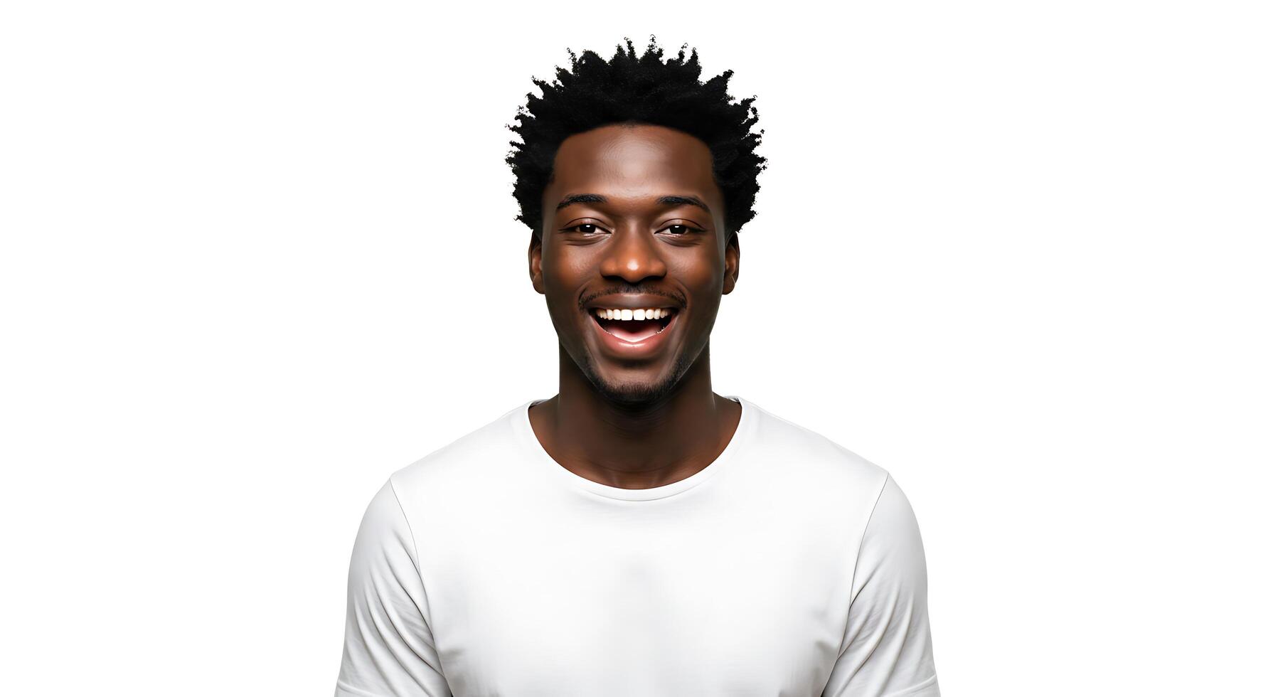 A smiling black man in a white t - shirt photo