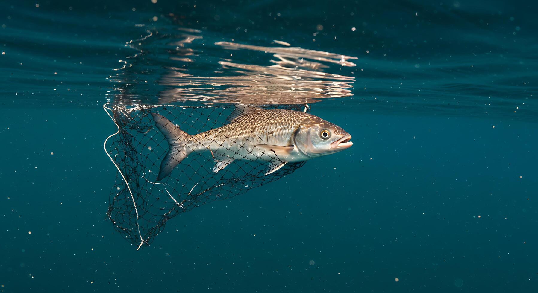 A fish swimming in a net photo