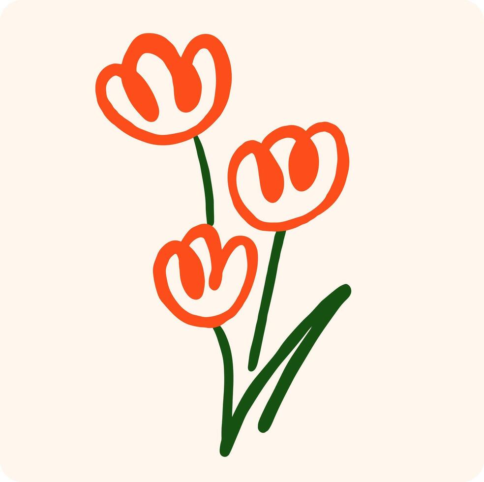 Tulip Doodle Illustration with background cream vector