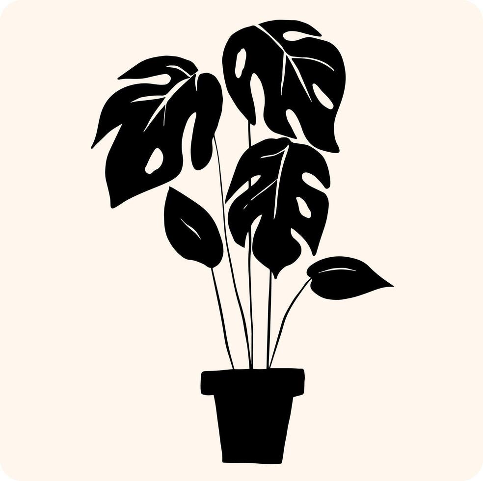 Monstera Deliciosa Silhouette with background cream vector