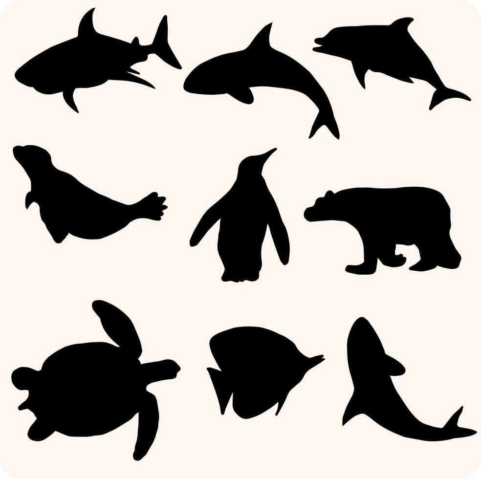 Ocean Creature Pack with background cream vector