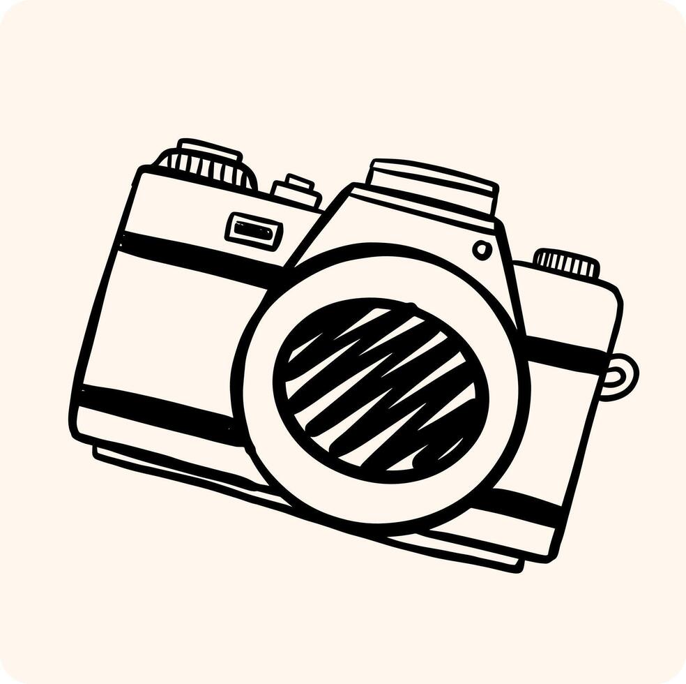 Camera Sketch Illustration with background cream vector