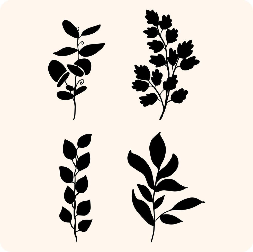 Branch Silhouette Collection with background cream vector