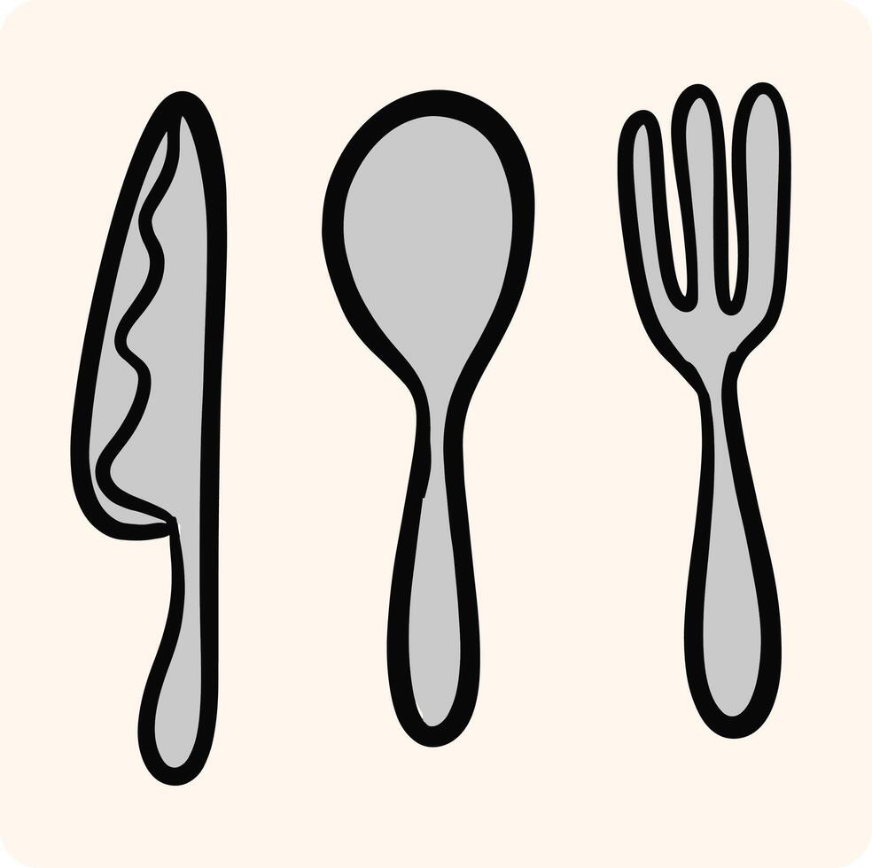 Doodle Spoon Fork Knife with background cream vector
