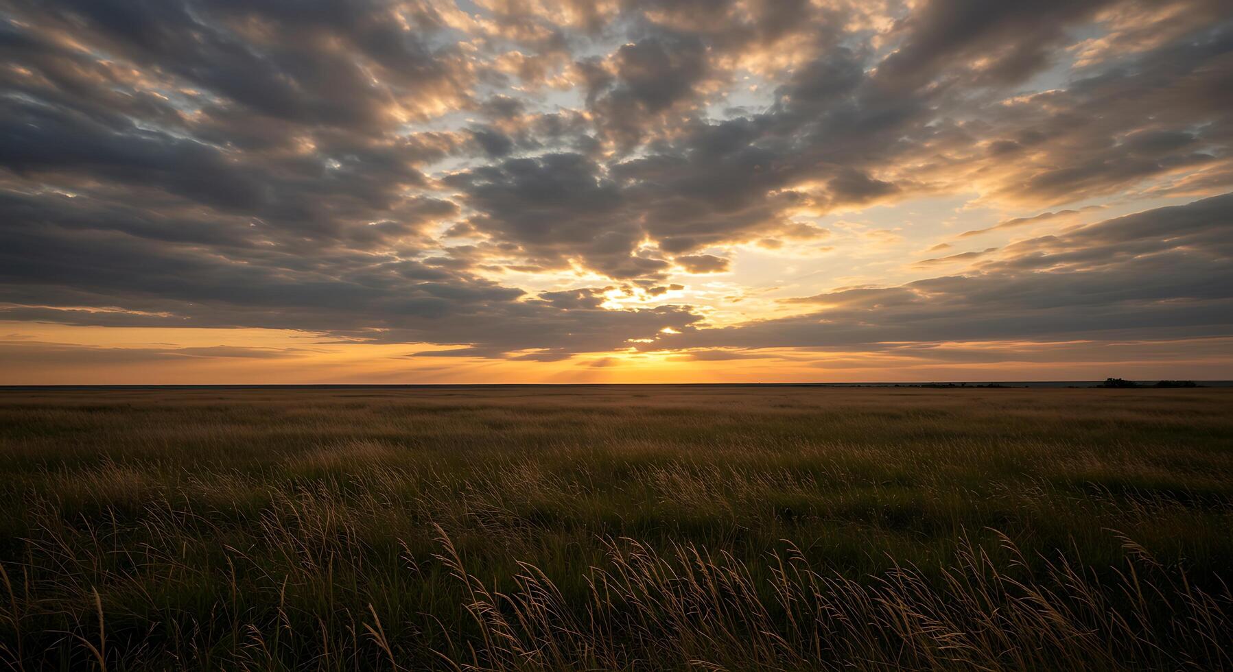 A sunset over a field with tall grass photo