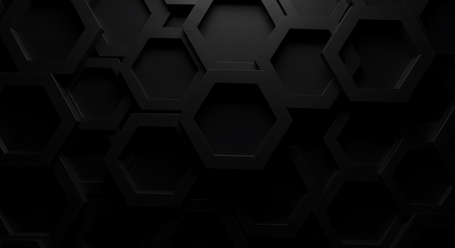 Black hexagon background with many different shapes photo