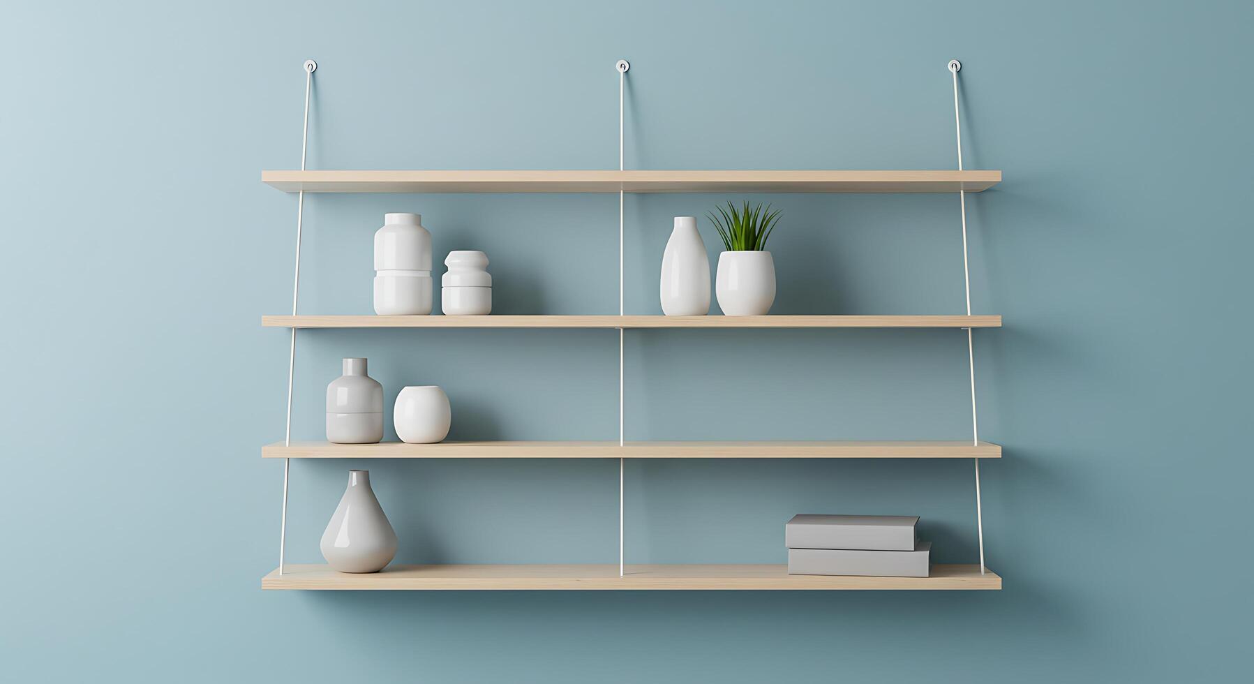 A shelf with vases and plants on it photo
