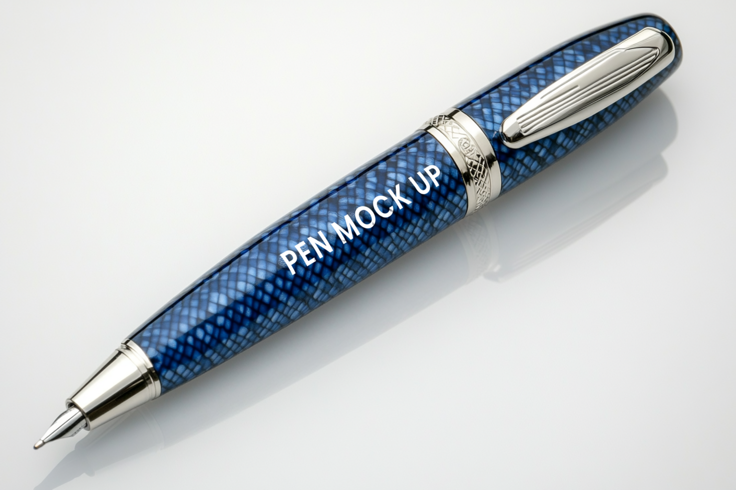 Stylized pen mock up template with silver ballpoint and clean layout psd