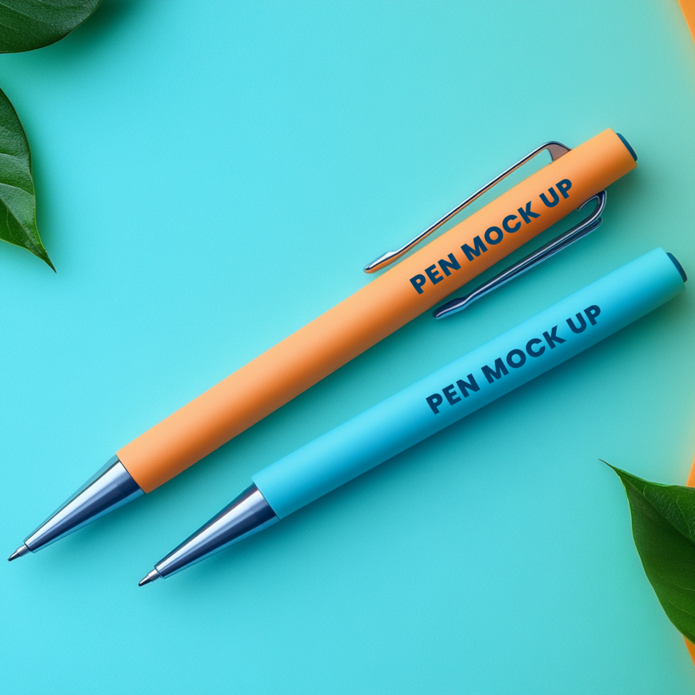 Clean presentation pen mockup and ballpoint mockup in metallic form psd