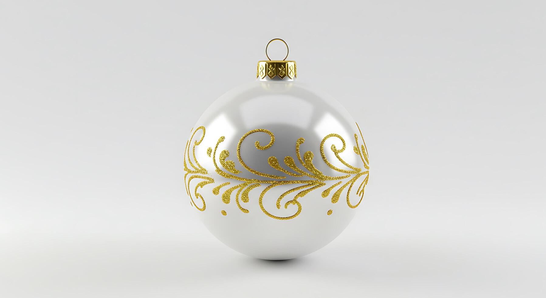 A white christmas ornament with gold designs photo