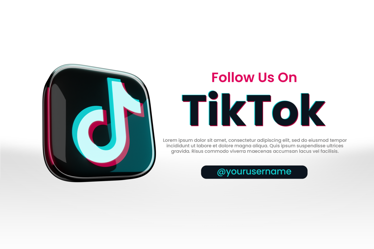 Follow Us On TikTok Web Banner Glossy 3D Render psd