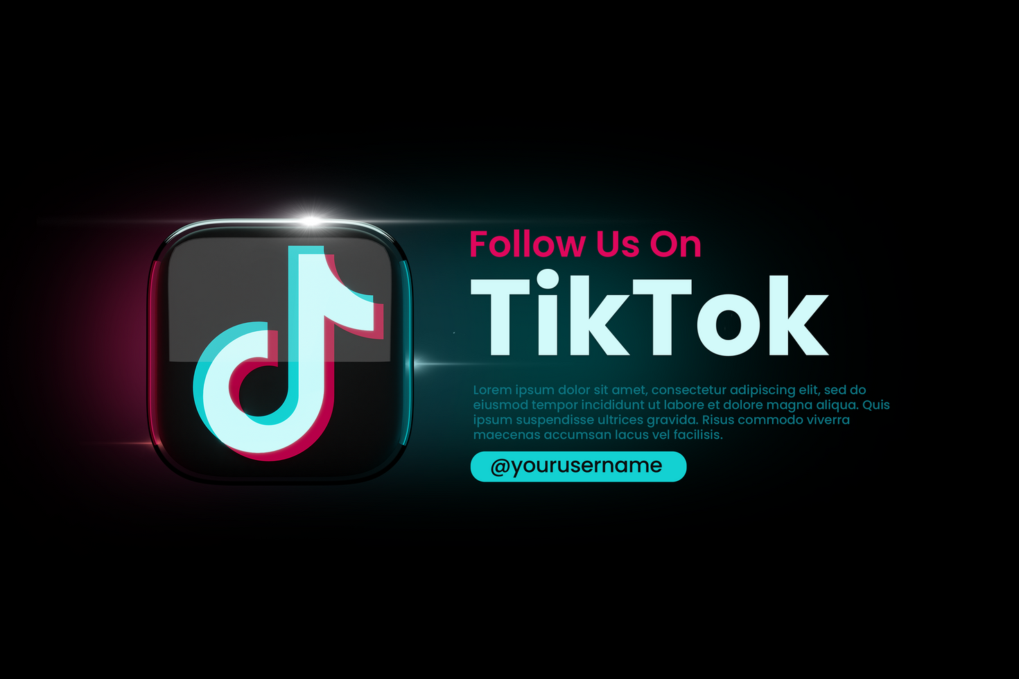 Dark Glow Tiktok Glossy 3d Render Web Banner Design psd