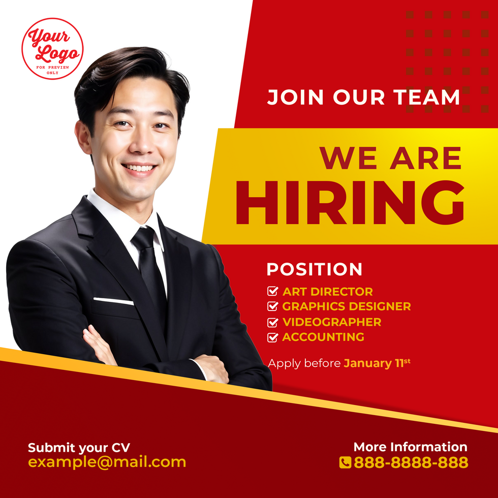 Red White Red Yellow We are Hiring Job Position psd