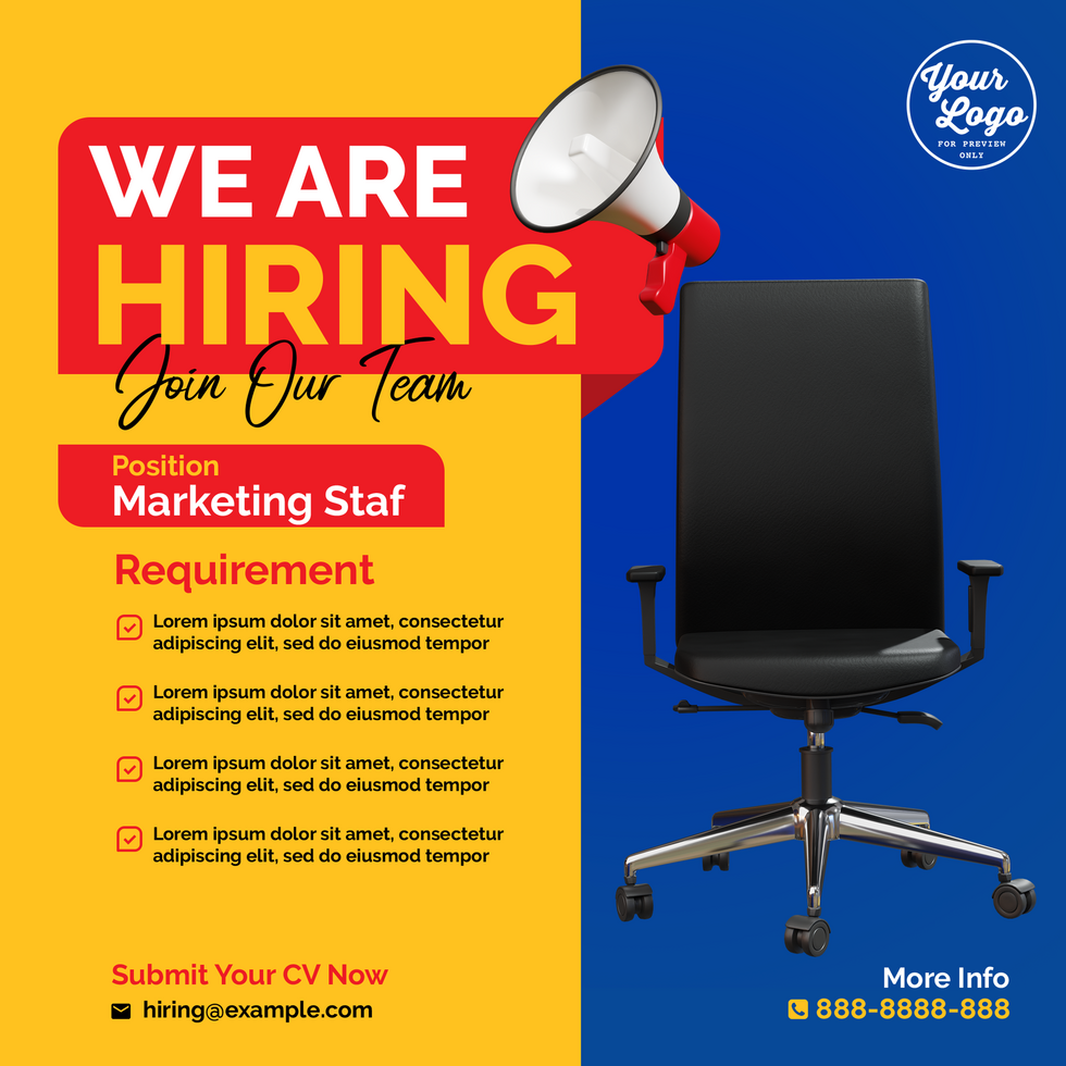 Blue Yellow We are Hiring Job Position psd