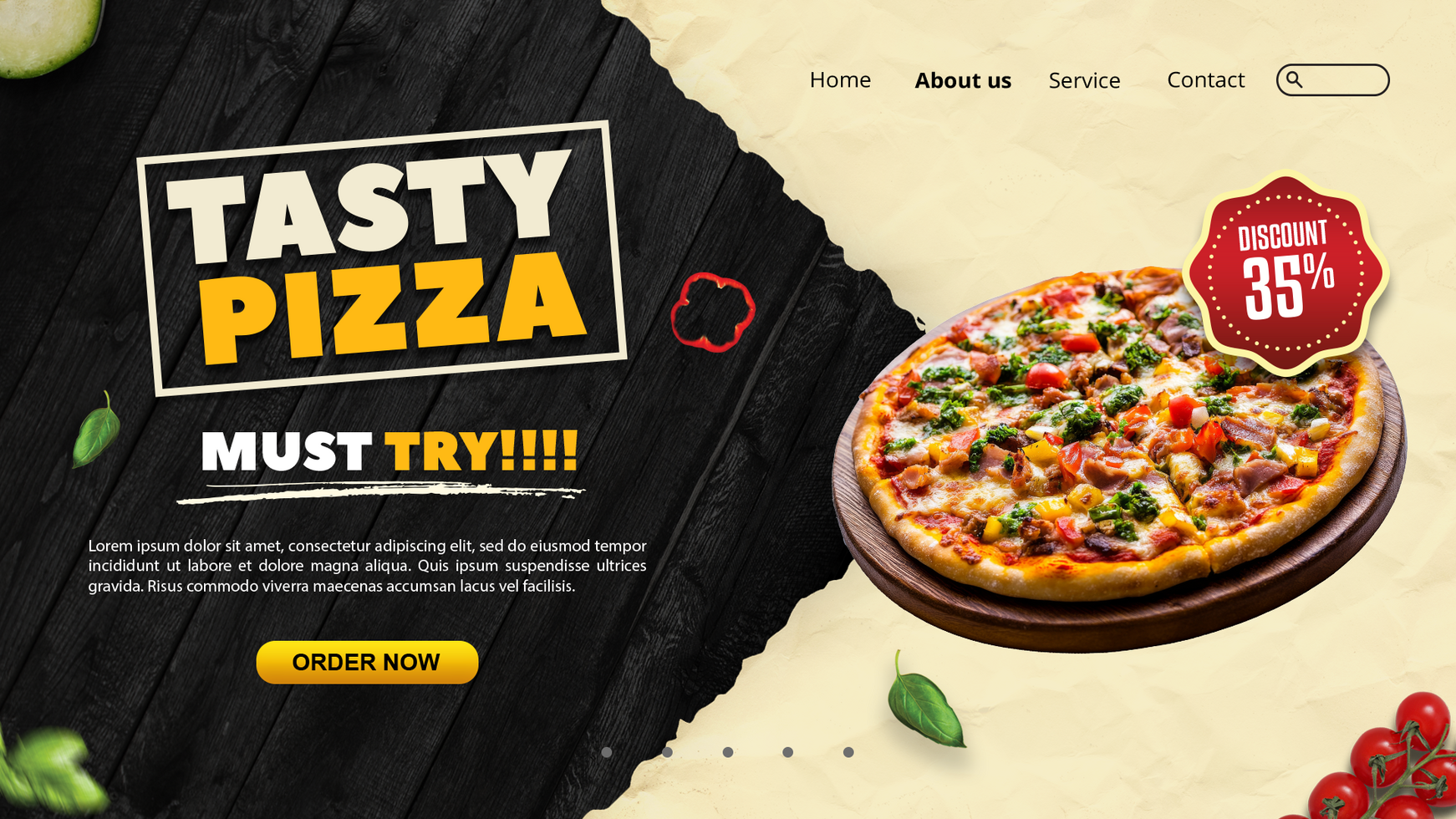 Dark Brown Tasty Pizzza Must Try Landing Page Web Banner psd