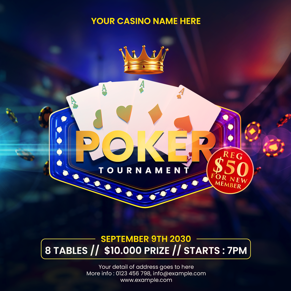 Dark blue with white card Poker Tournament Social Media Post psd