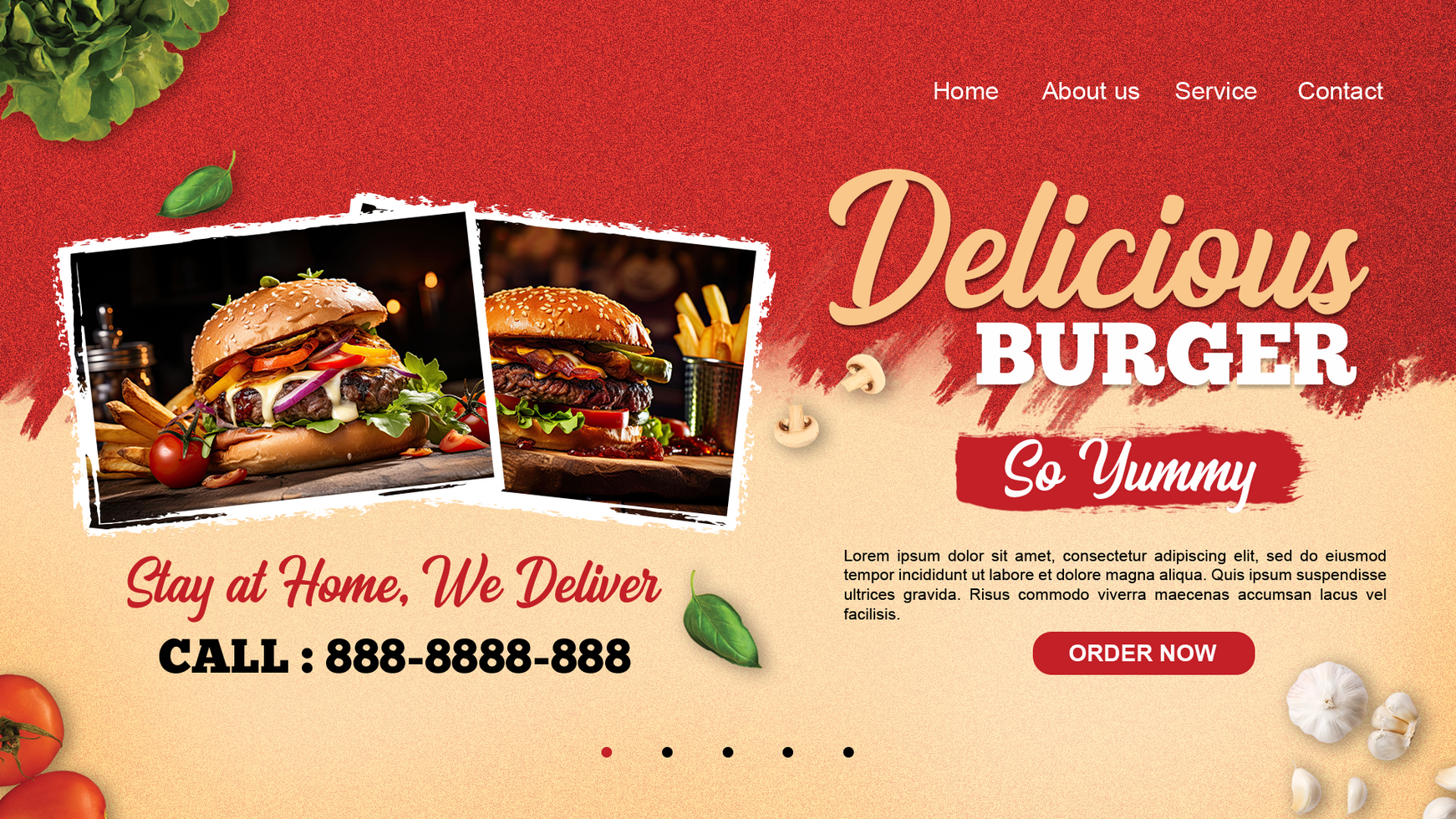 red brown Delicious Burger Landing Page Web Banner psd