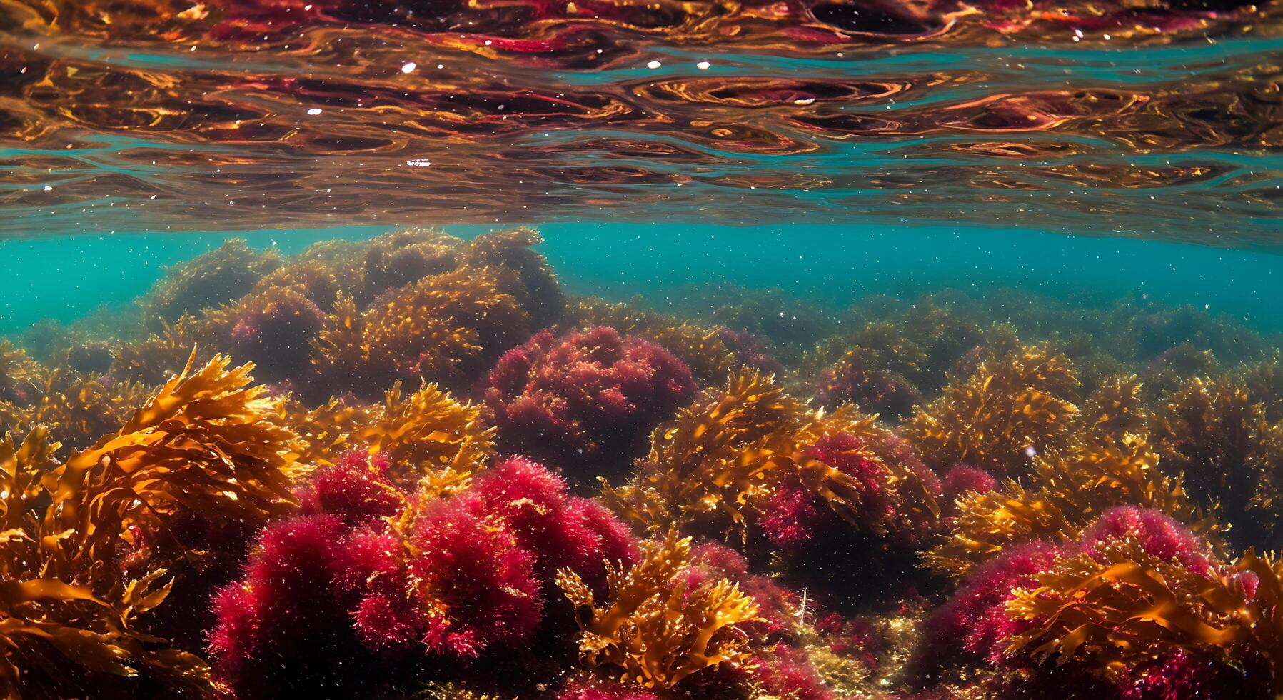 A sea of seaweed and coral in the ocean photo