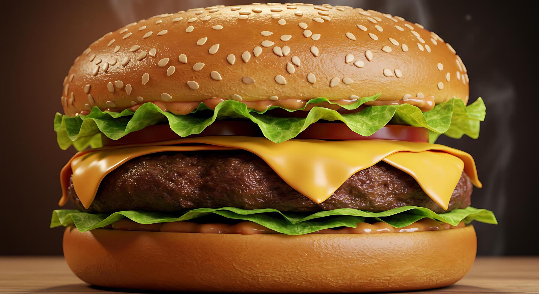 A large hamburger with cheese and lettuce on top photo
