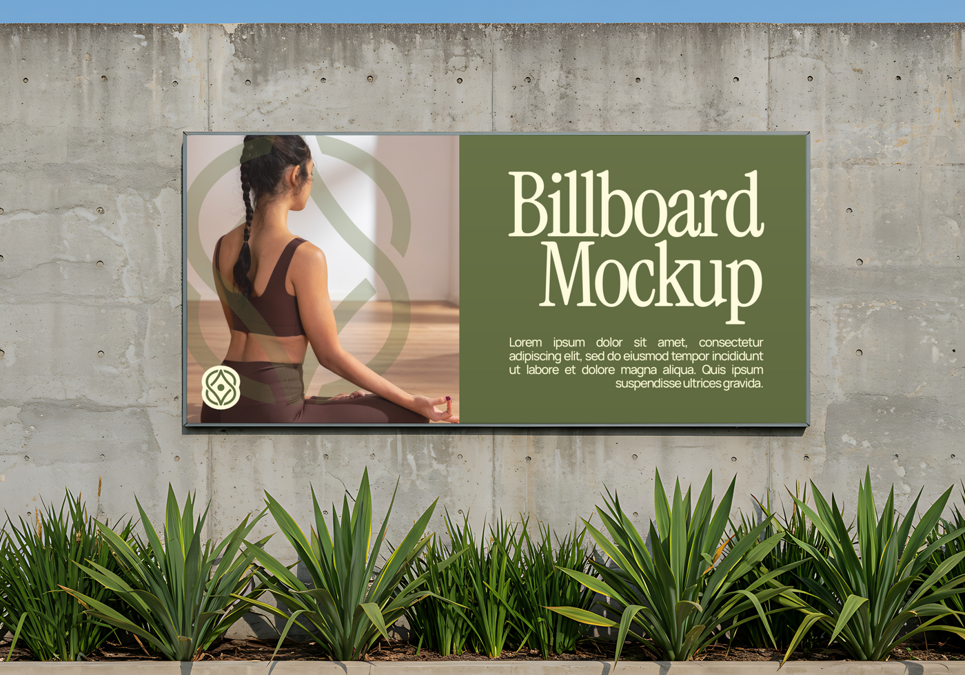 A billboard mockup featuring a woman meditating psd