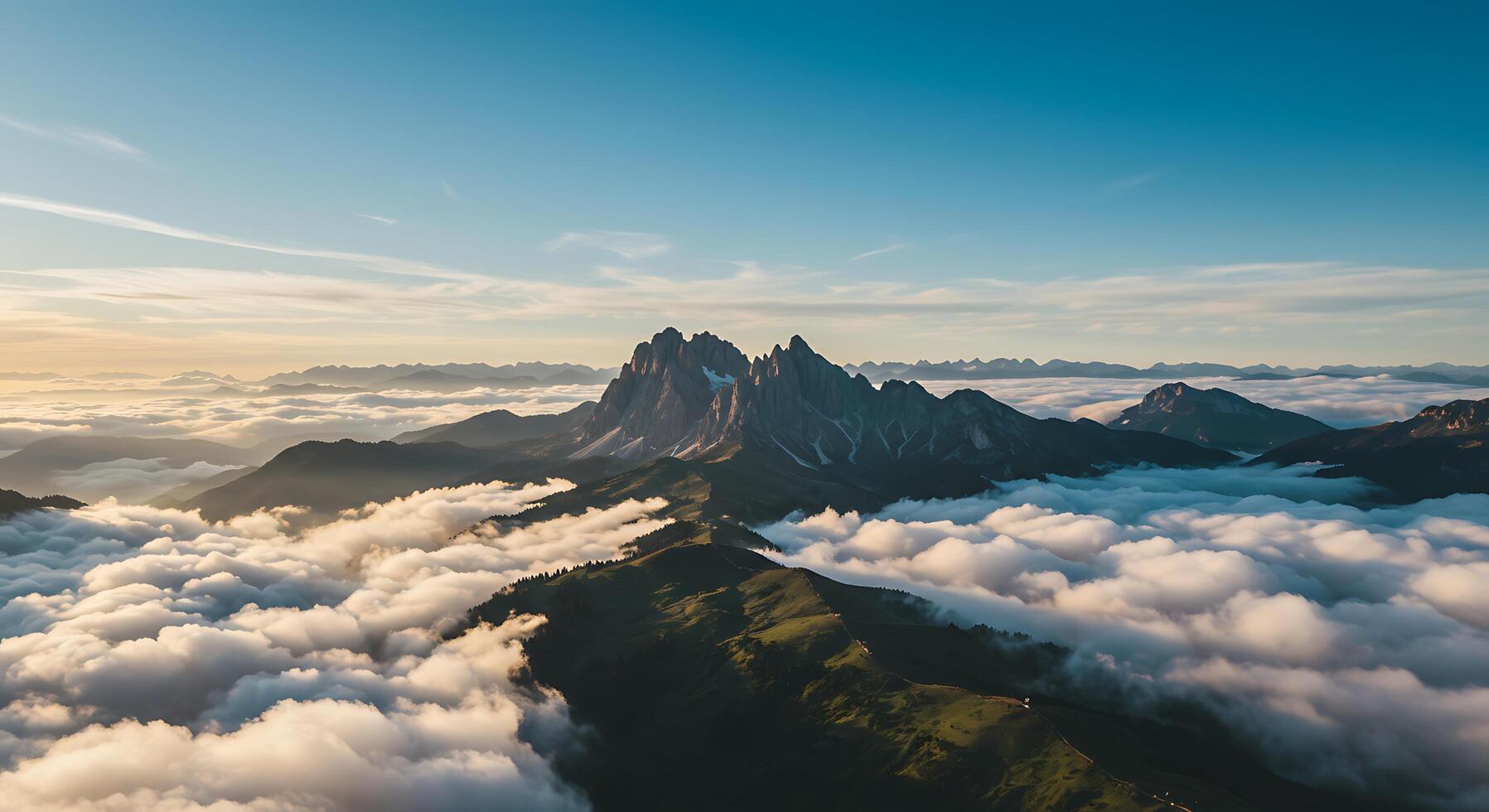 Mountains and clouds in the sky at sunrise photo