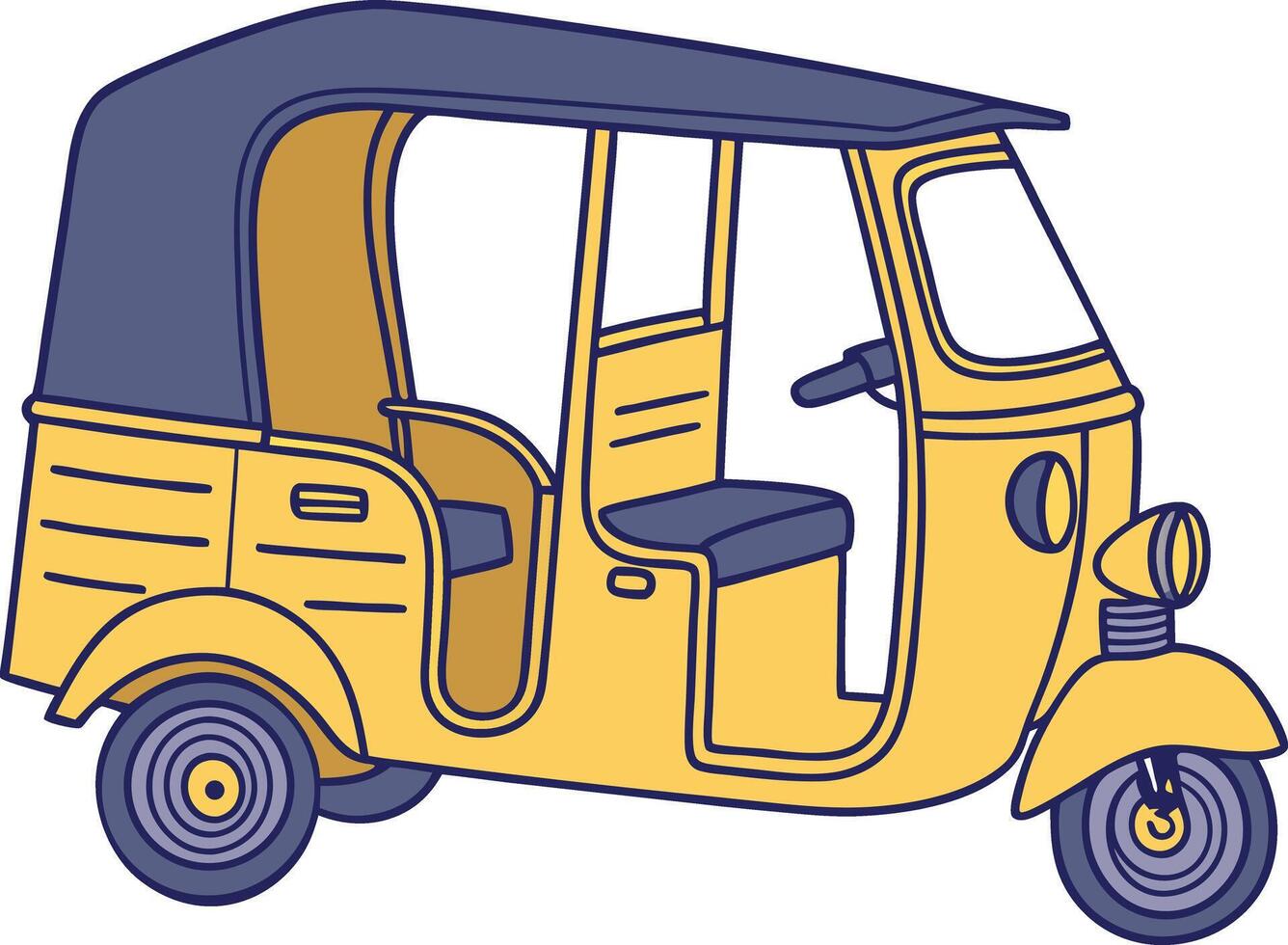 a yellow tuk-tuk is shown with a blue top vector