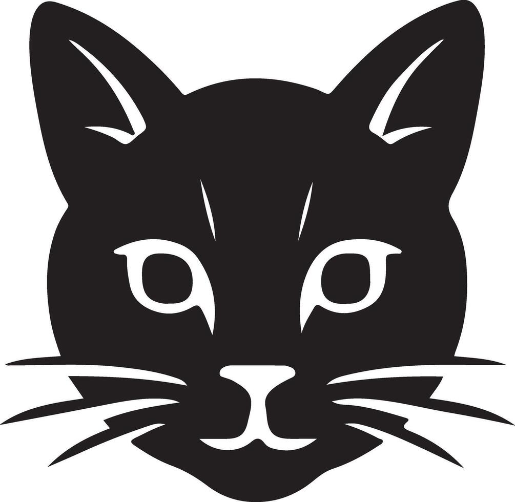 Bold Cat Face in Black Silhouette Style vector