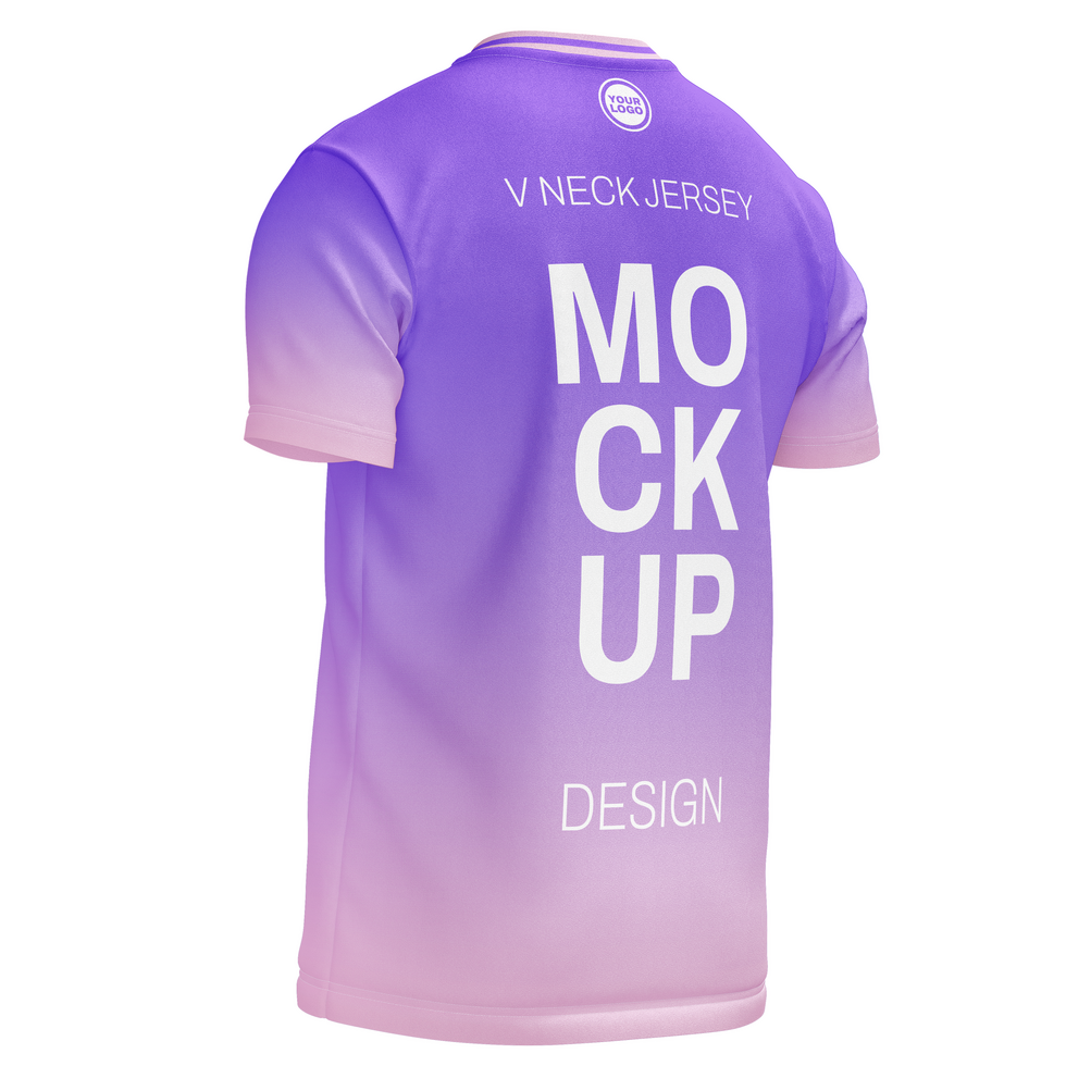 Back halfside view mens v neck with sharp collar layer short sleeve tshirt jersey mockup psd