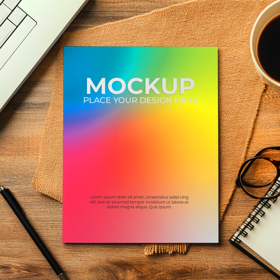 Rainbow Blank Notebook Mockup Template psd