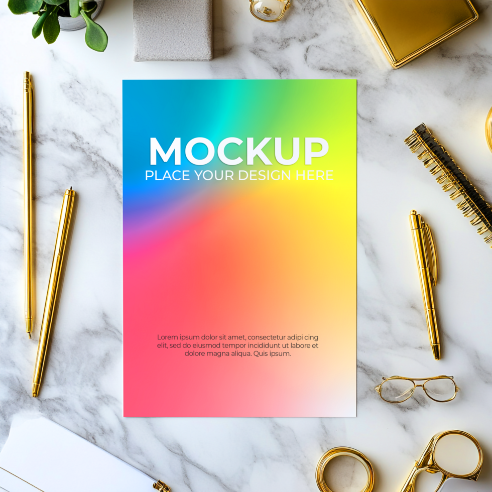 Rainbow Mockup A4 Card Design psd