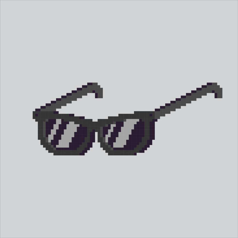 Pixel art illustration Black Sunglasses. Pixelated Black Glasses. Black Eye Sunglasses fashion Icon pixelated for the pixel art game and icon for website and game. old school retro. vector