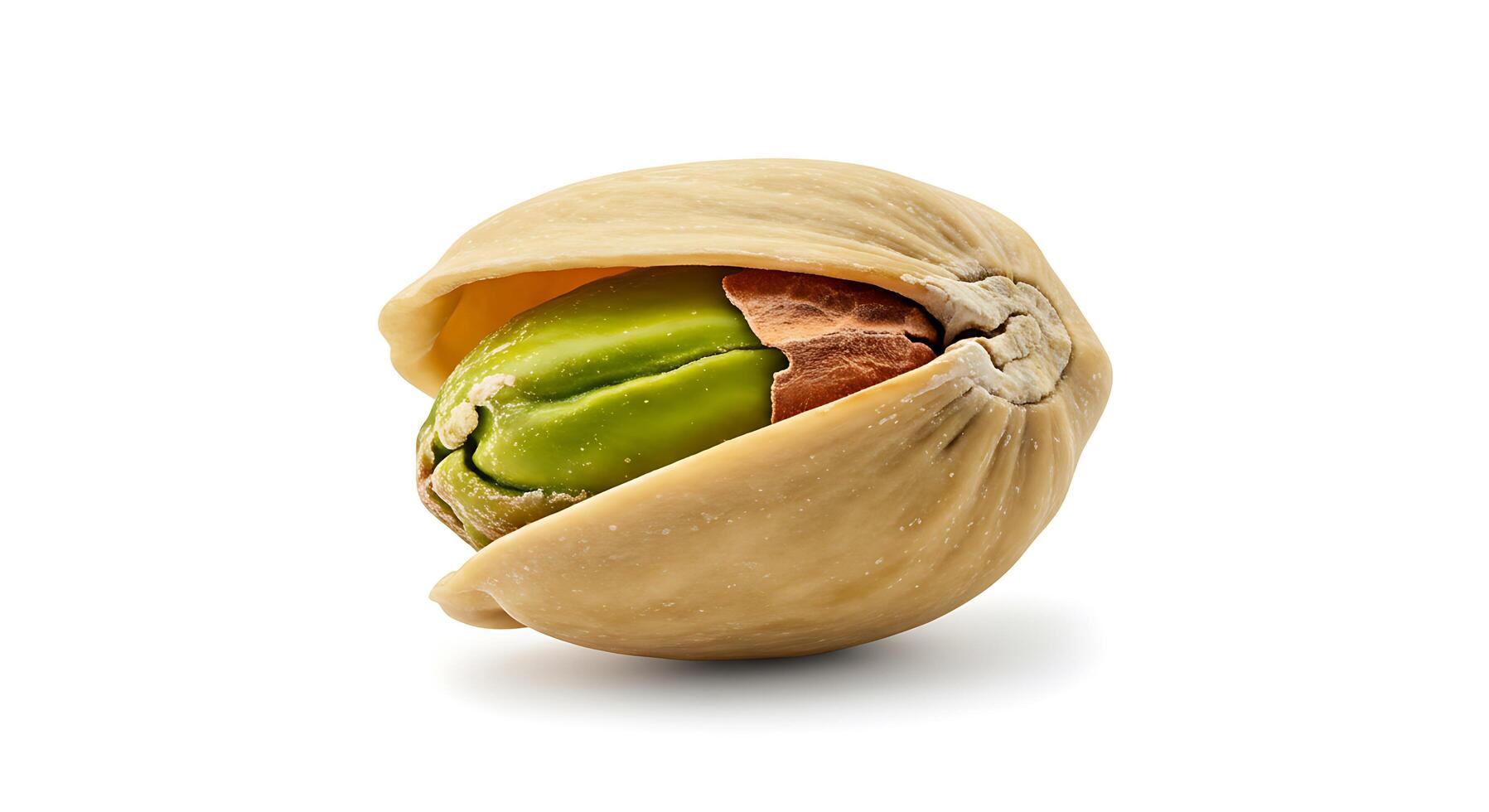 A pistachio nut is shown on a white background photo
