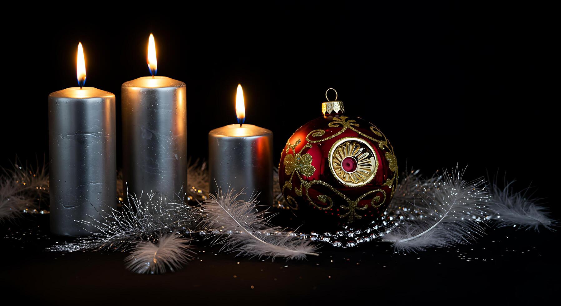A silver ornament with a clock on it photo