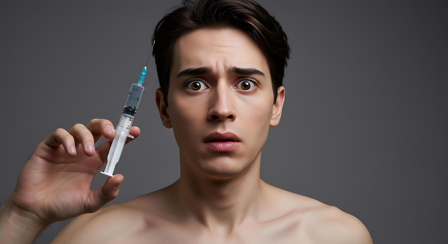 A man holding a syringe in his hand photo