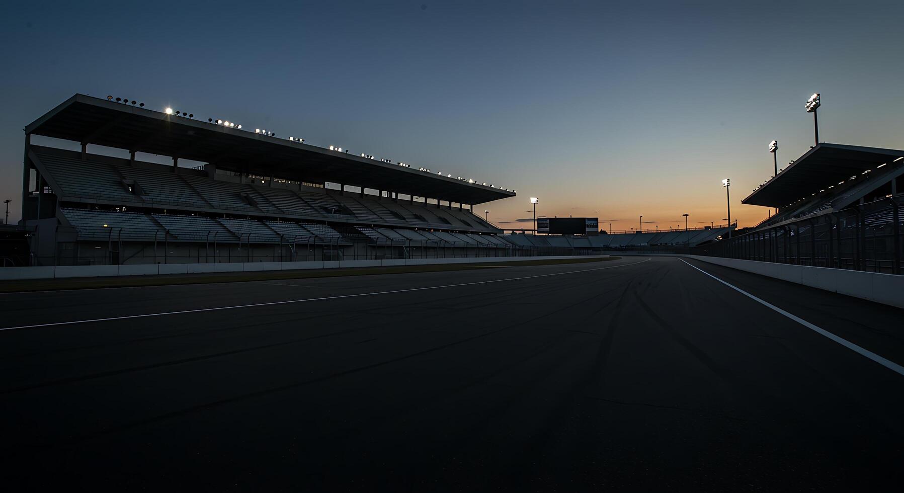 The sunset is shining on the empty track photo