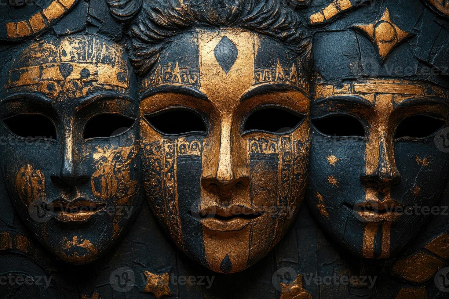 Three ancient egyptian masks showing power, mystery, and intrigue photo