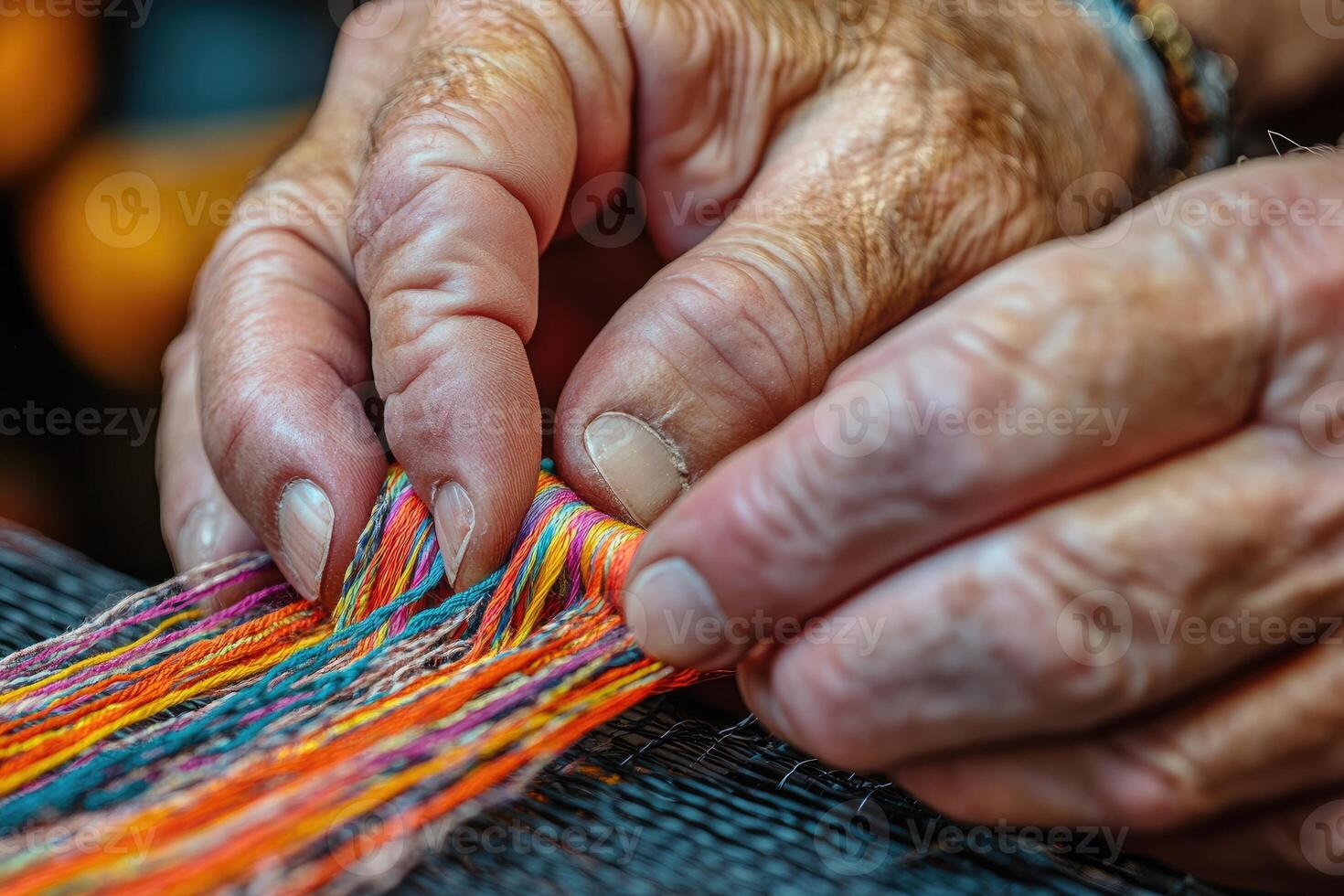 Artisan weaving colorful threads with expertise and precision photo