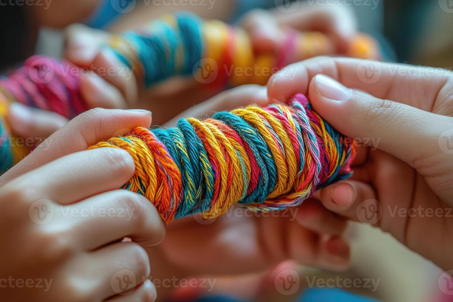 Hands holding colorful yarn for knitting and craft projects photo