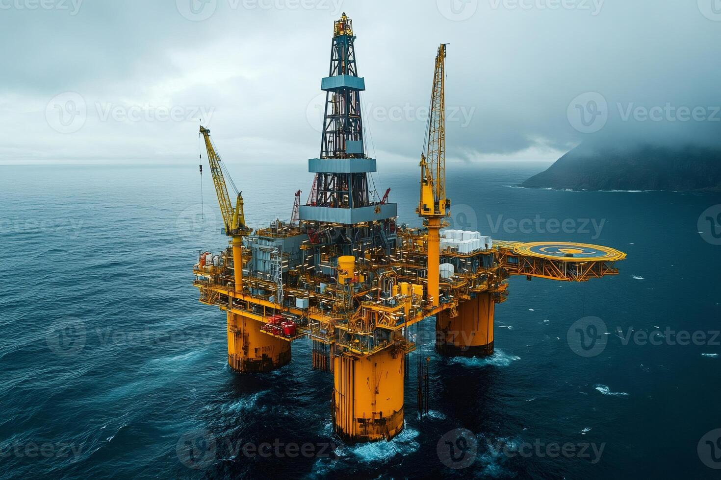 Oil rig extracting crude oil in the middle of the ocean photo