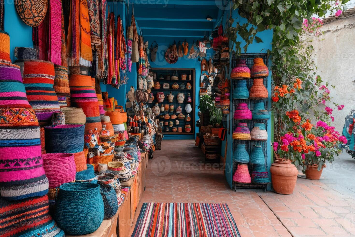 Colorful traditional mexican handicrafts displayed in a local mexican souvenir shop photo