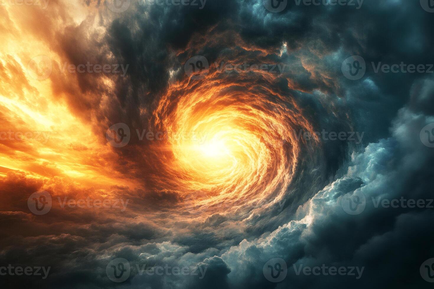 Swirling vortex of dramatic clouds creating stunning light show photo