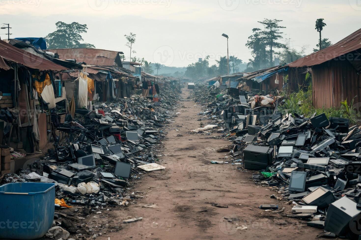 Electronic waste polluting a slum in a developing country photo