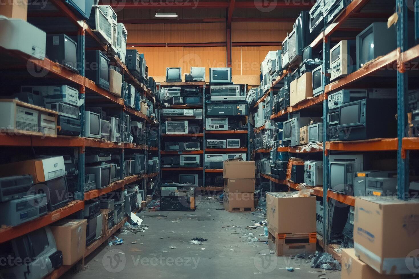 Warehouse storing old televisions, computers and other electronics photo