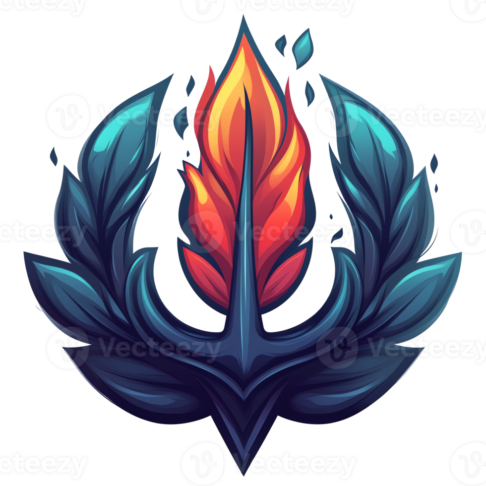 Fiery anchor with teal leaves logo on transparent background a symbol of strength and resilience png
