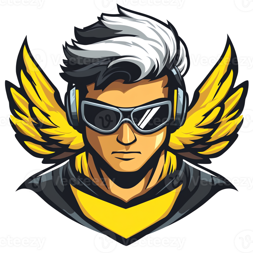 Cool and stylish gaming logo with wings on transparent background png
